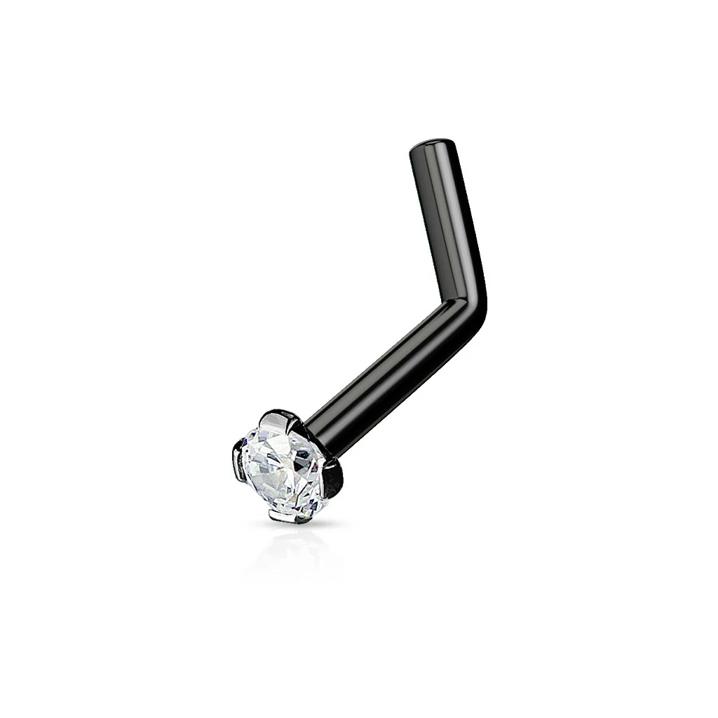 2mm CZ Top Titanium IP 316L Surgical Steel L-Bend Nose Ring - Image 5
