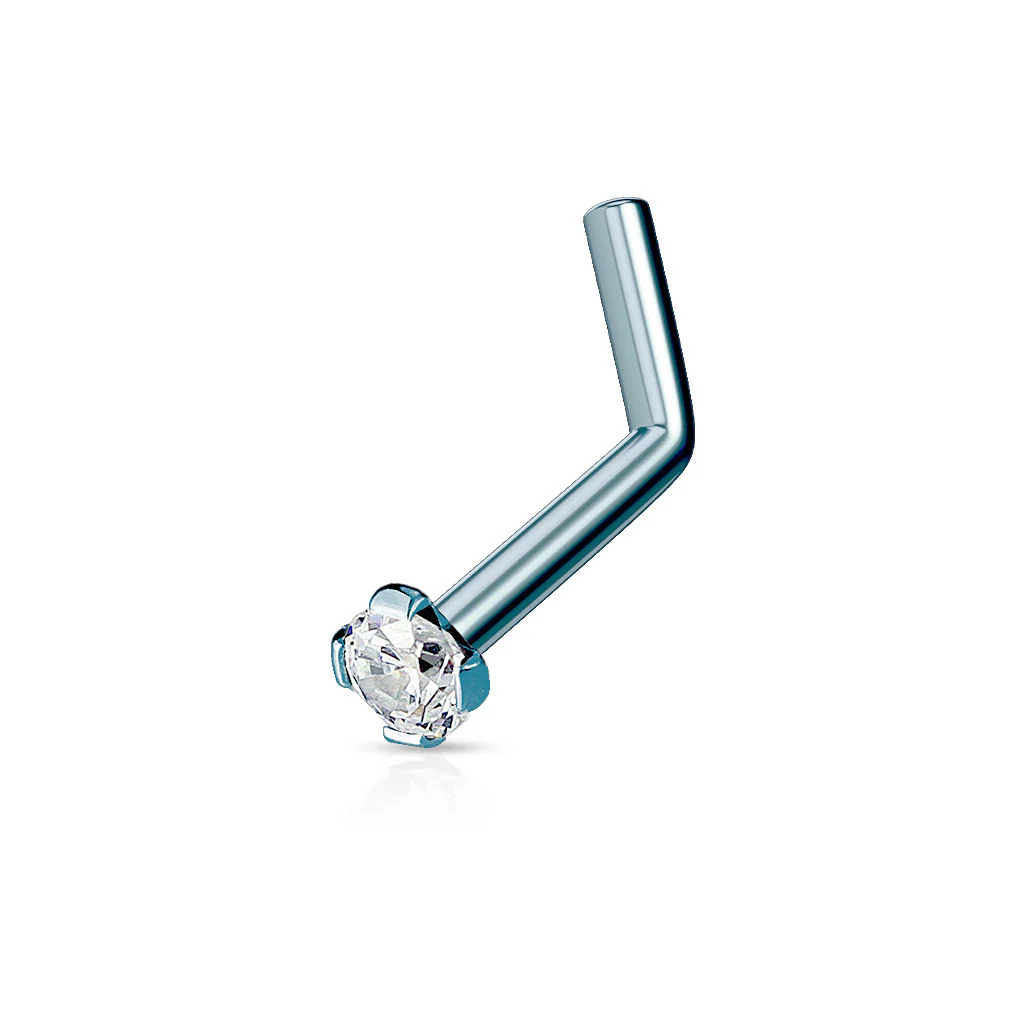 2mm CZ Top Titanium IP 316L Surgical Steel L-Bend Nose Ring - Image 6