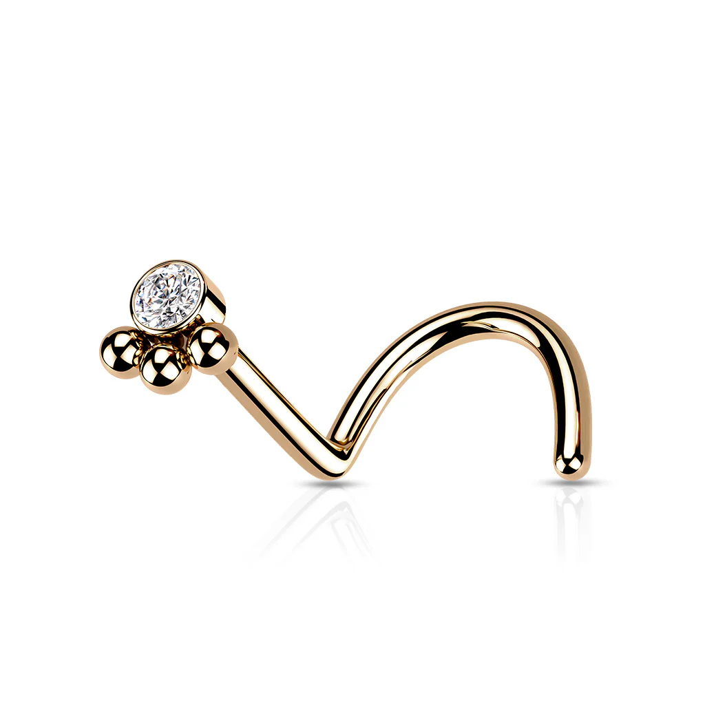 3 Beads Ball Cluster With CZ Nose Screw Rings