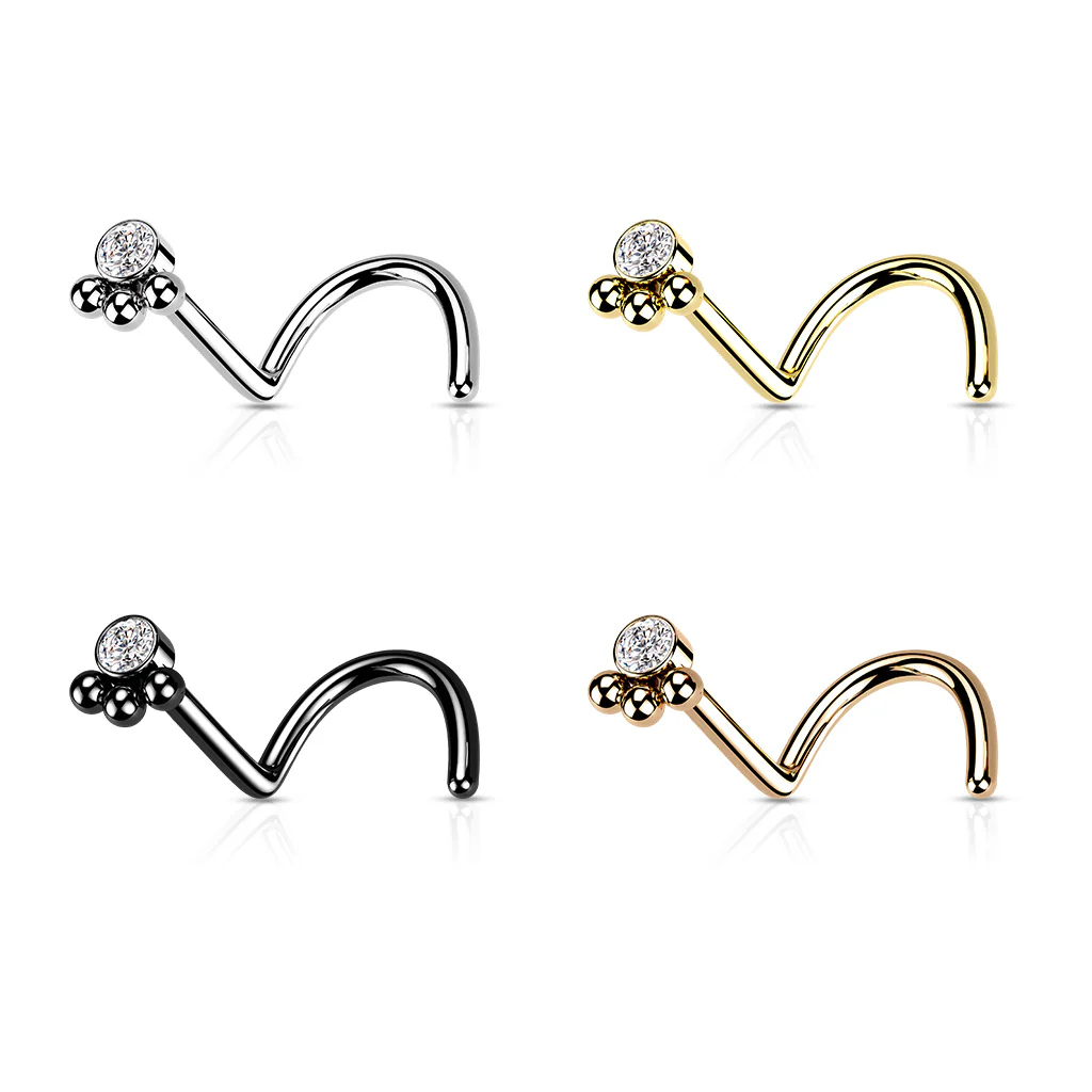 3 Beads Ball Cluster With CZ Nose Screw Rings - Image 2