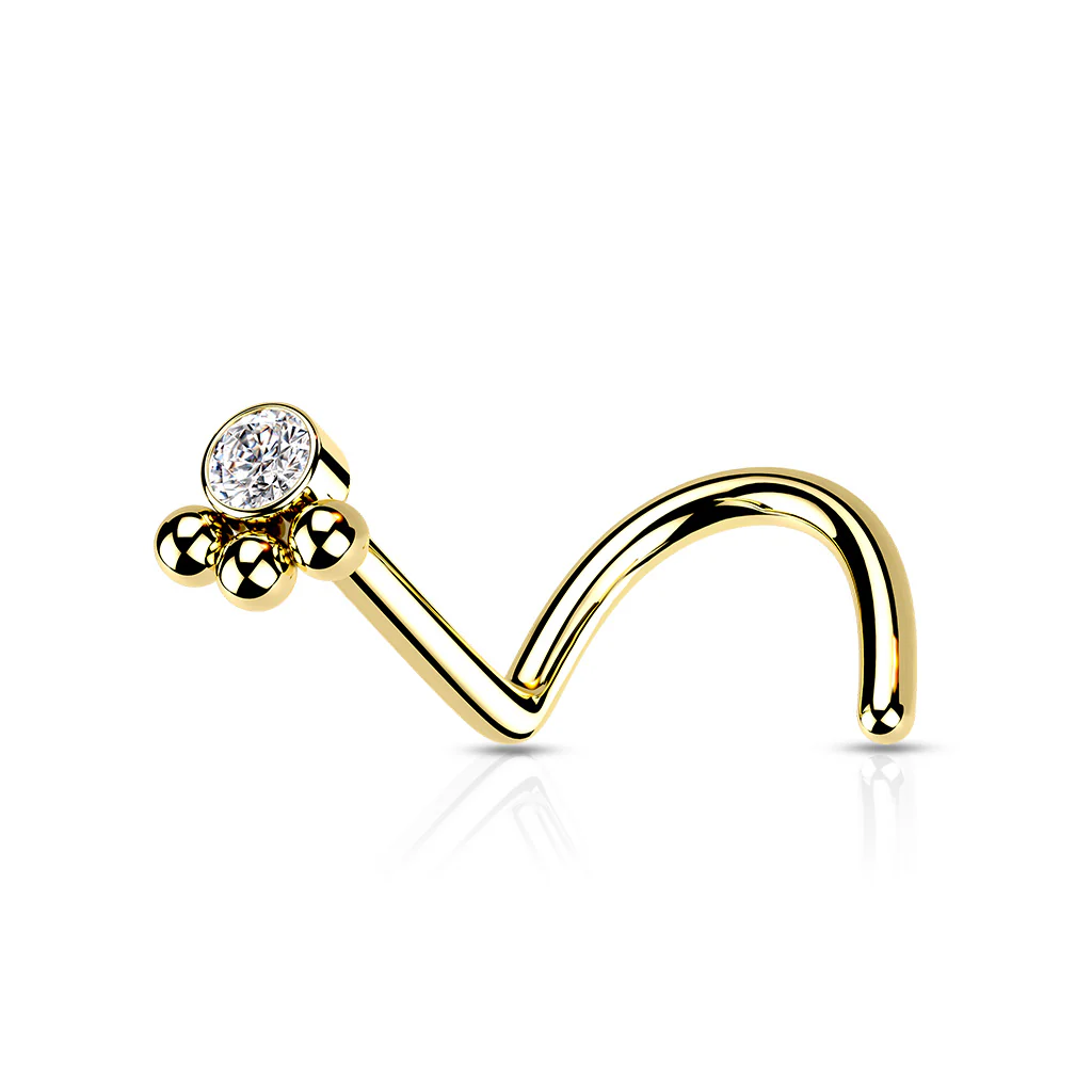 3 Beads Ball Cluster With CZ Nose Screw Rings - Image 4