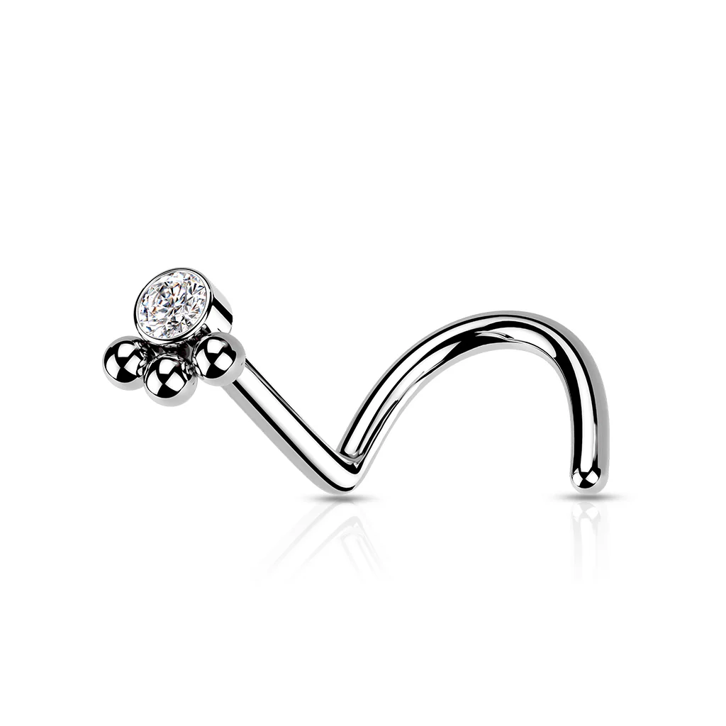 3 Beads Ball Cluster With CZ Nose Screw Rings - Image 5