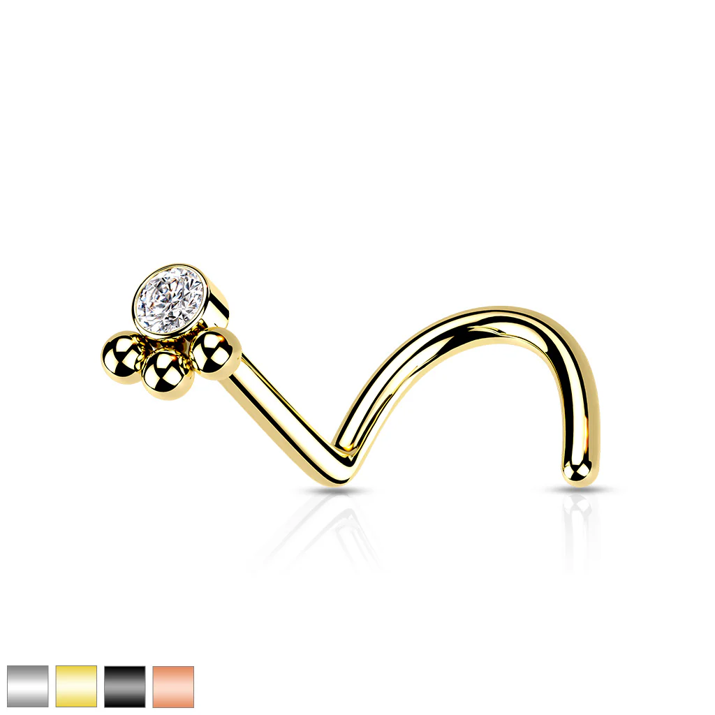 3 Beads Ball Cluster With CZ Nose Screw Rings - Image 6
