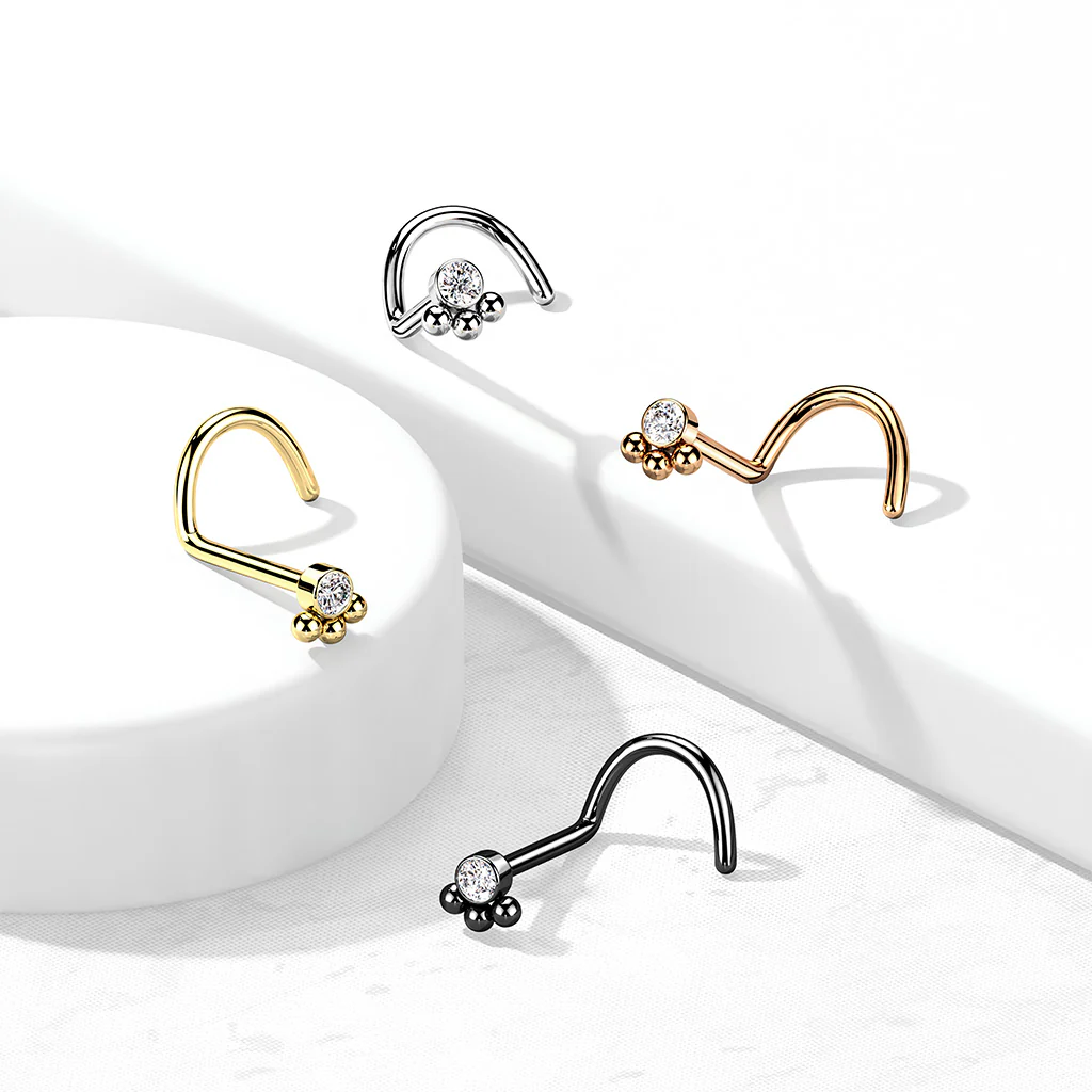 3 Beads Ball Cluster With CZ Nose Screw Rings - Image 7