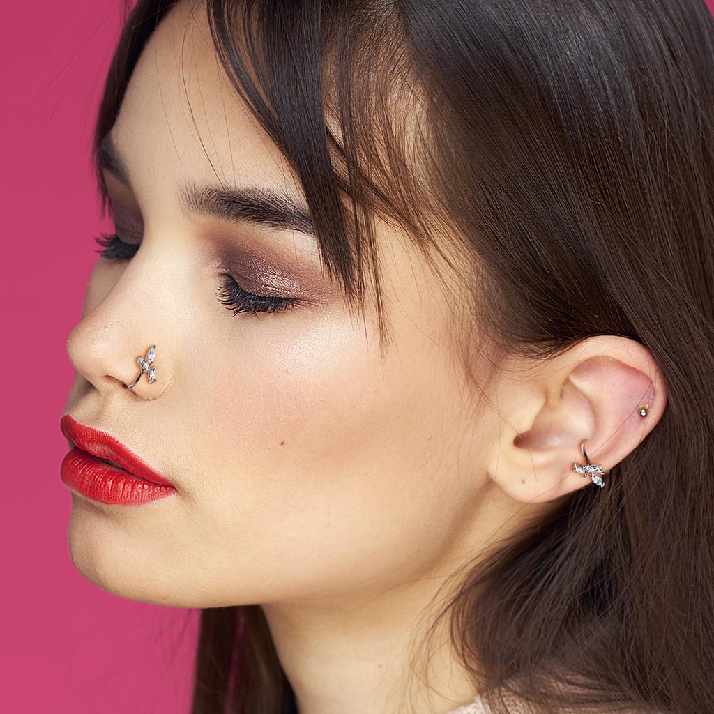 3 Marquise CZ Vine Bendable Cartilage Tragus Helix Earrings Hoop Nose Rings - Image 2
