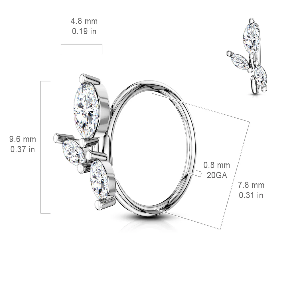 3 Marquise CZ Vine Bendable Cartilage Tragus Helix Earrings Hoop Nose Rings - Image 3