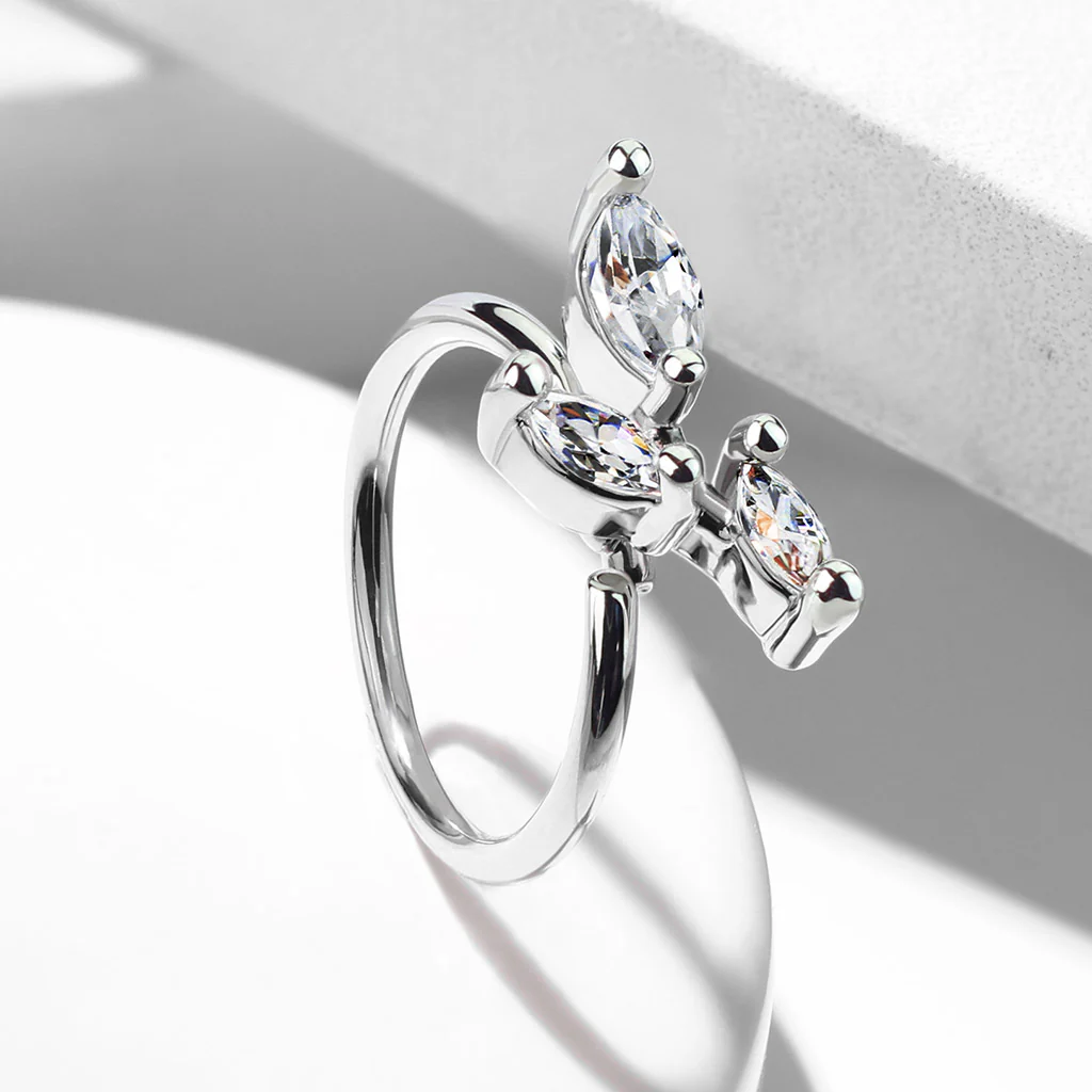 3 Marquise CZ Vine Bendable Cartilage Tragus Helix Earrings Hoop Nose Rings - Image 4