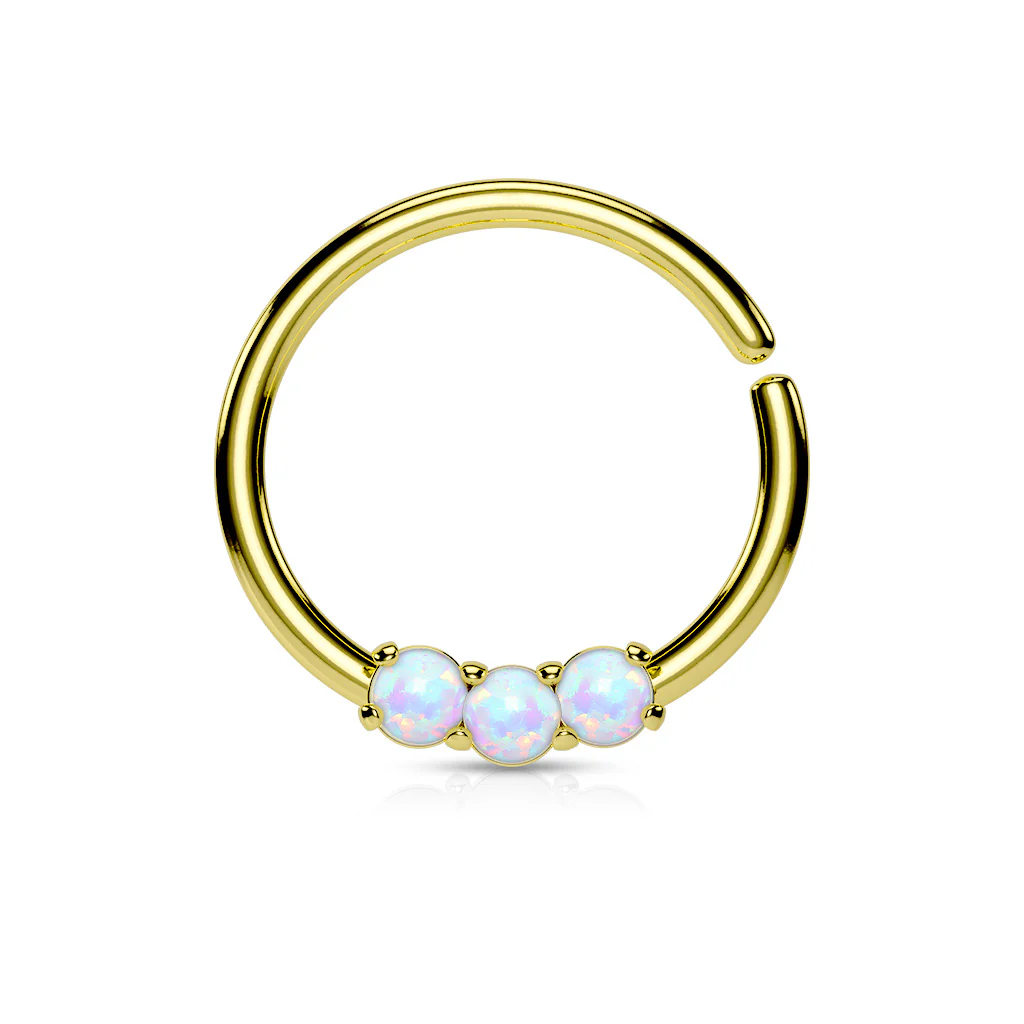 3 Opal Prong Nose Septum Ear Cartilage Daith Helix Tragus Rings - Image 2