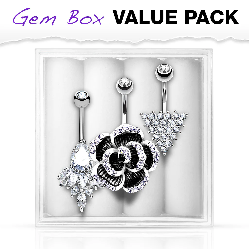 3 Pc Box Package Assorted Style Navel Belly Button Rings