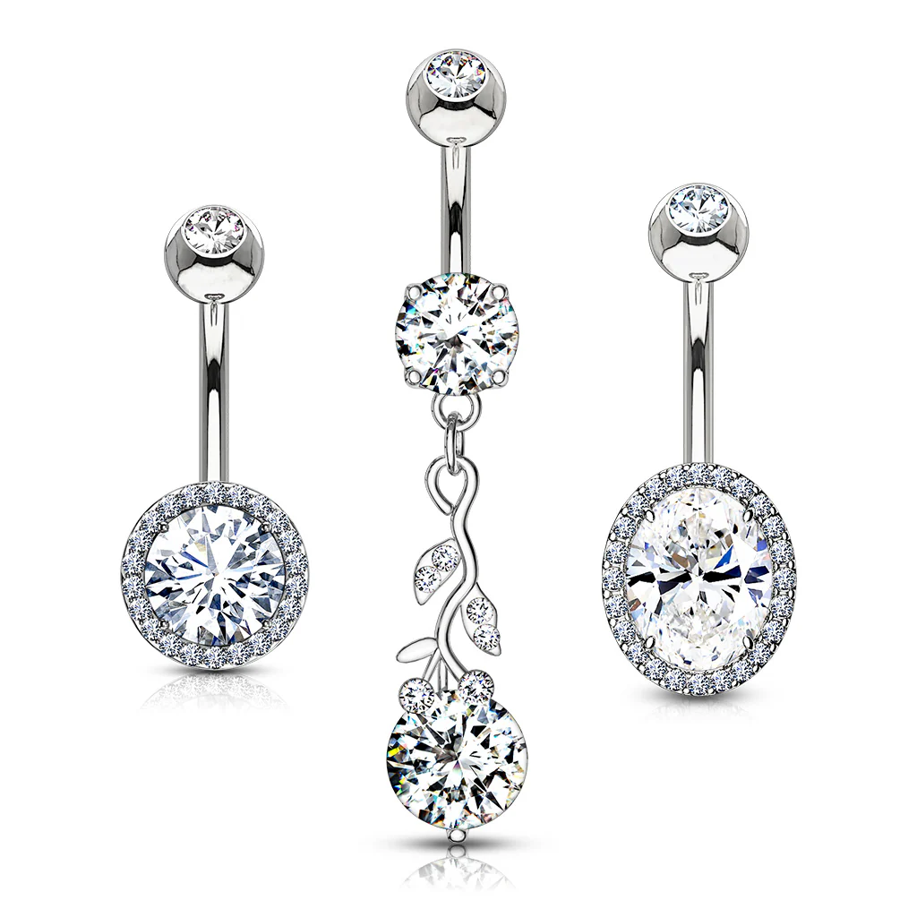3 Pc Box Package CZ Assorted Navel Belly Button Ring