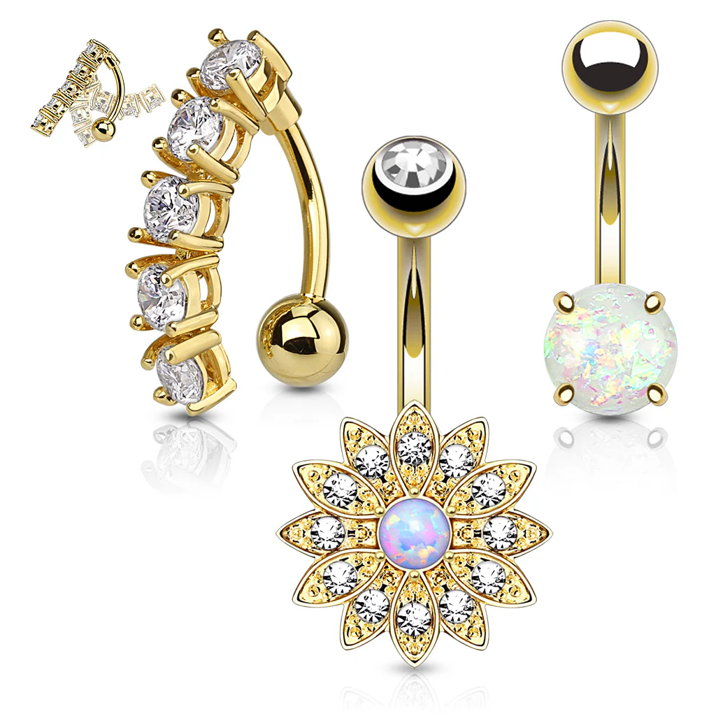 3 Pc Box Set Assorted Opal CZ Navel Belly Button Ring - Image 3