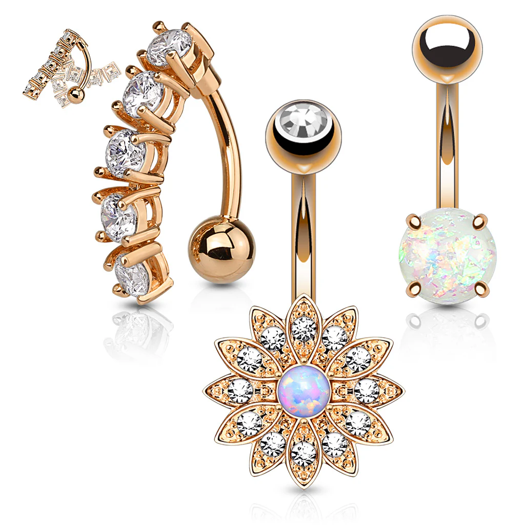 3 Pc Box Set Assorted Opal CZ Navel Belly Button Ring - Image 4