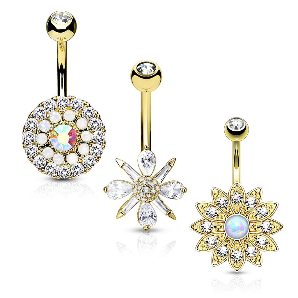 3 Pc Box Set Assorted Opal CZ Surgical Steel Navel Belly Button Ring - Image 2