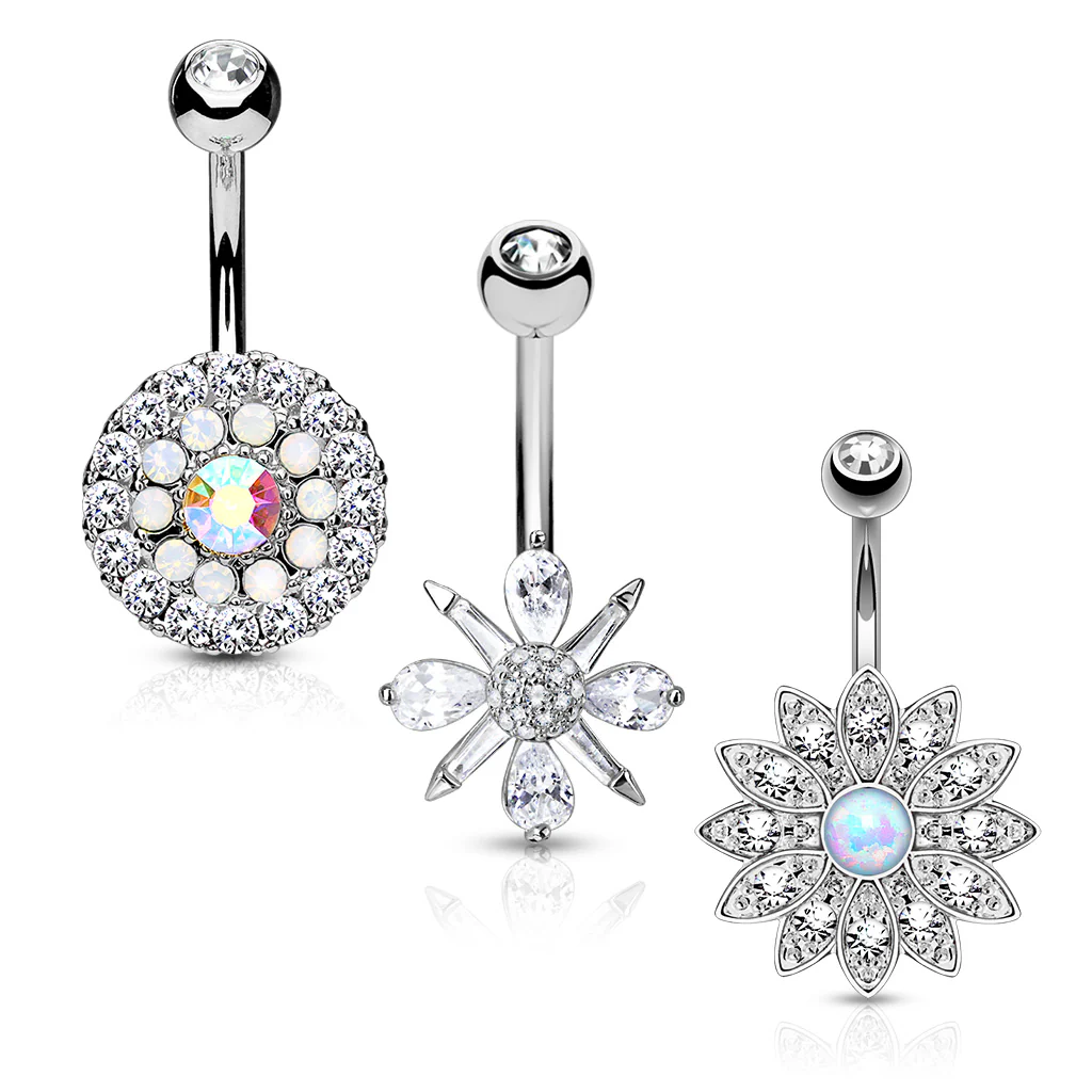 3 Pc Box Set Assorted Opal CZ Surgical Steel Navel Belly Button Ring - Image 3
