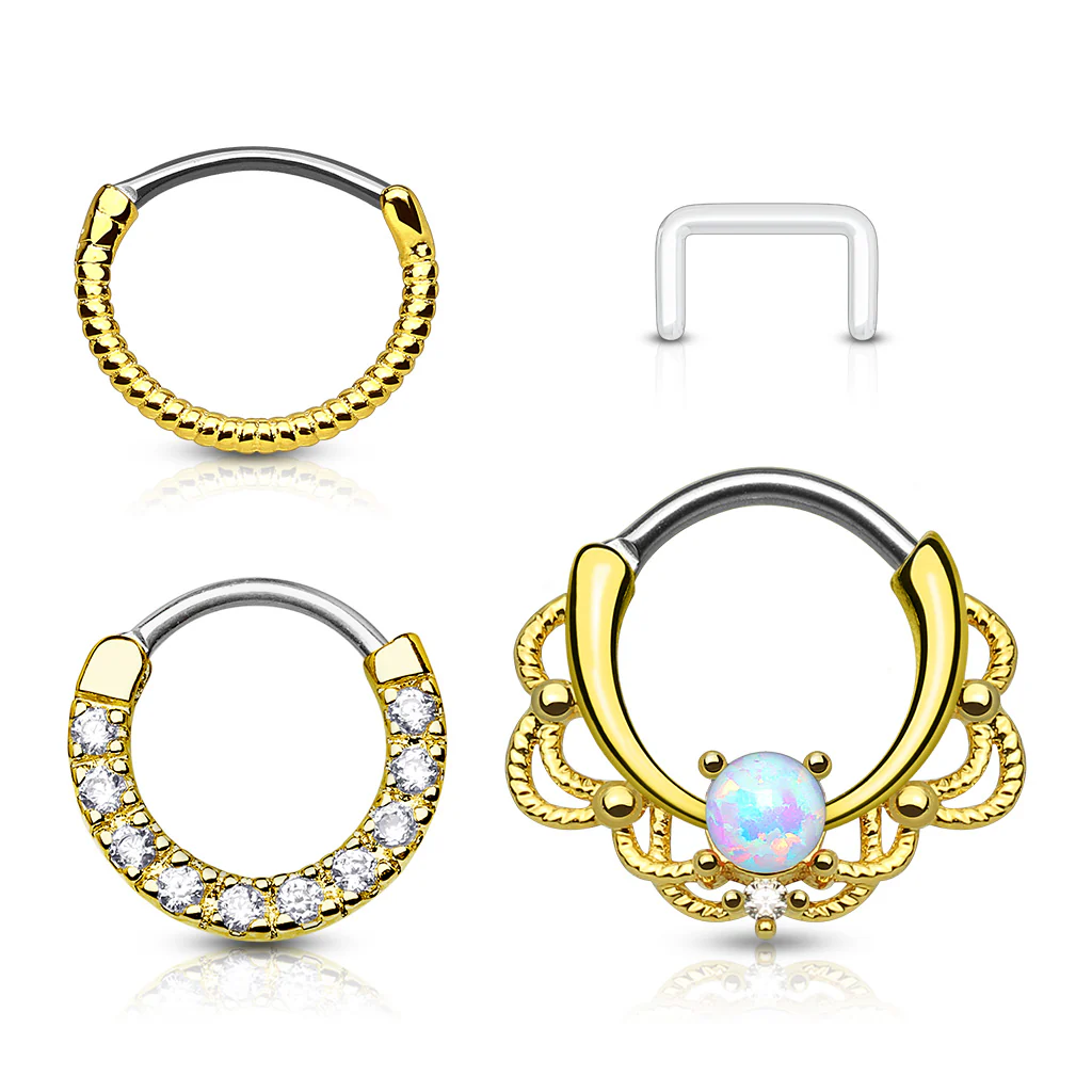 3 Pc Mixed CZ Nose Septum Cartilage Hoop + Free Retainer 14G - Image 5