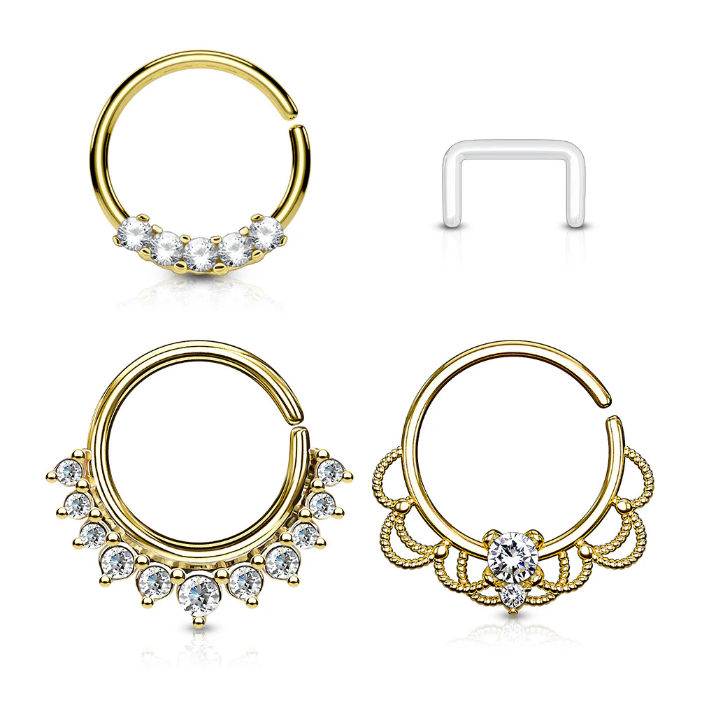 3 Pc Mixed Half Circle Bendable CZ Nose Septum Cartilage Hoop Free Retainer - Image 2