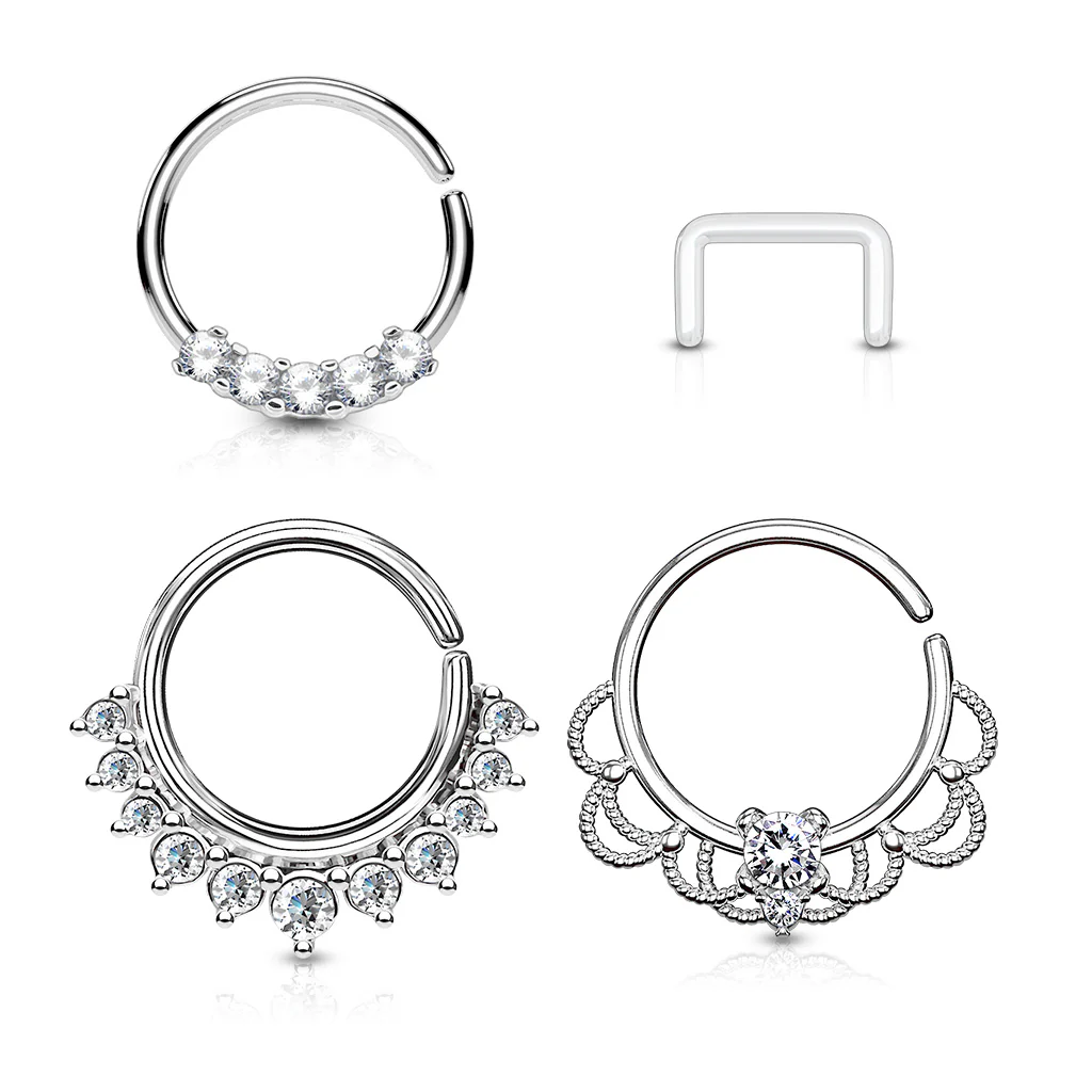 3 Pc Mixed Half Circle Bendable CZ Nose Septum Cartilage Hoop Free Retainer - Image 4