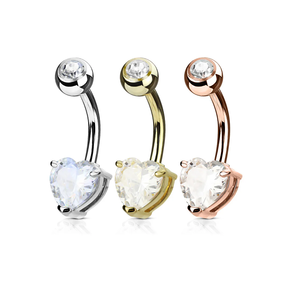 3 Pc Value Pack Of Heart Gold Plated CZ Navel Belly Button Rings - Image 2
