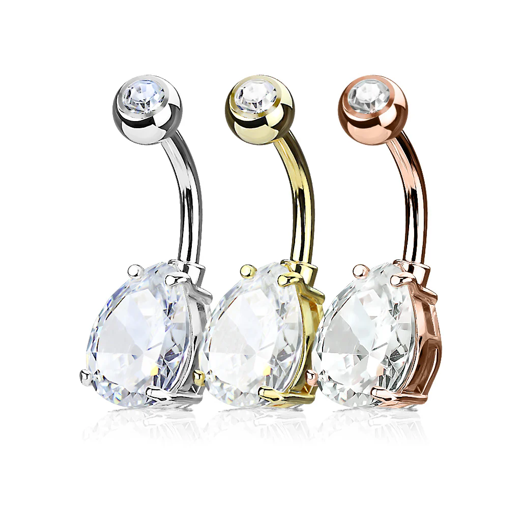 3 Pc Value Pack Of Tear Drop CZ Navel Belly Button Rings