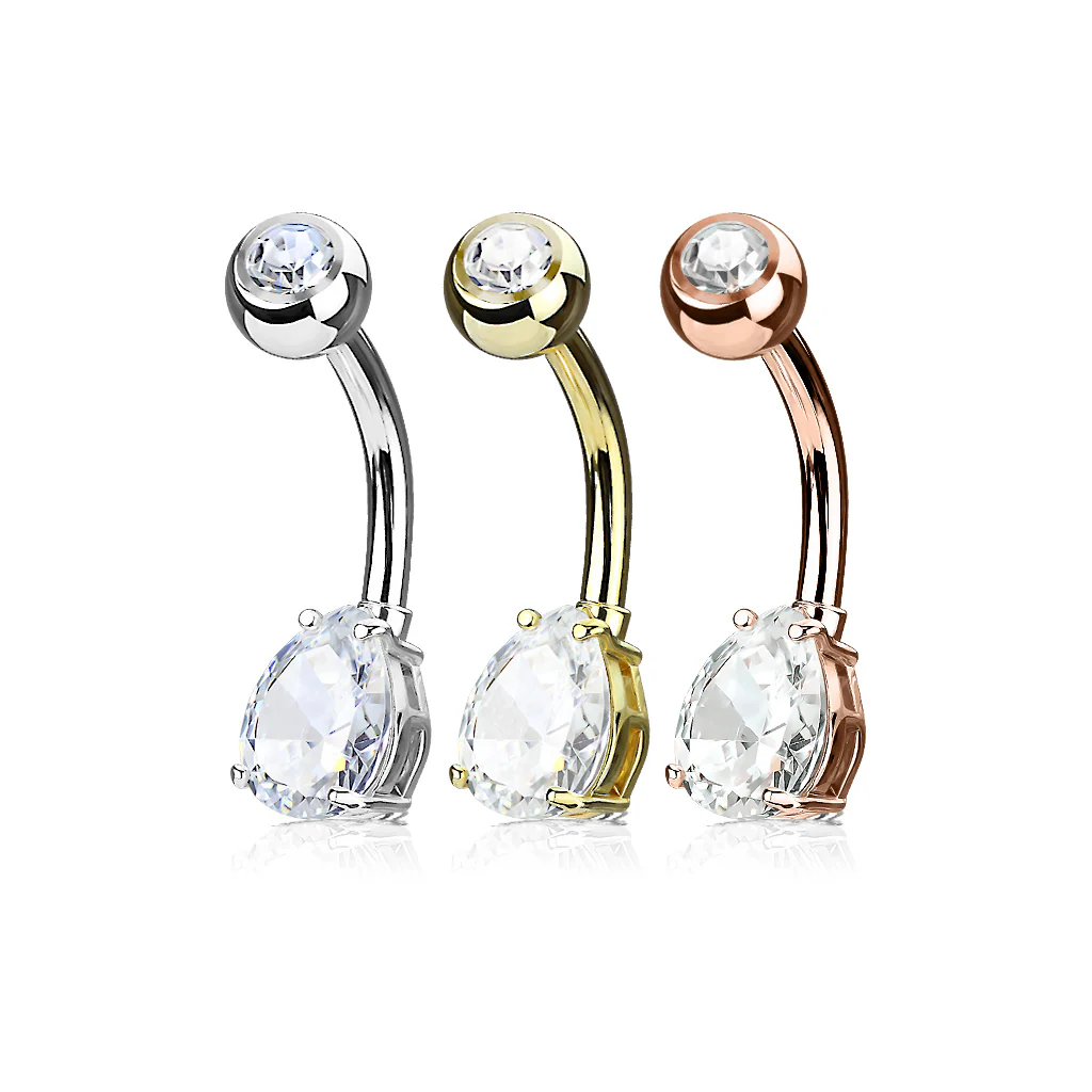 3 Pc Value Pack Of Tear Drop CZ Navel Belly Button Rings - Image 2