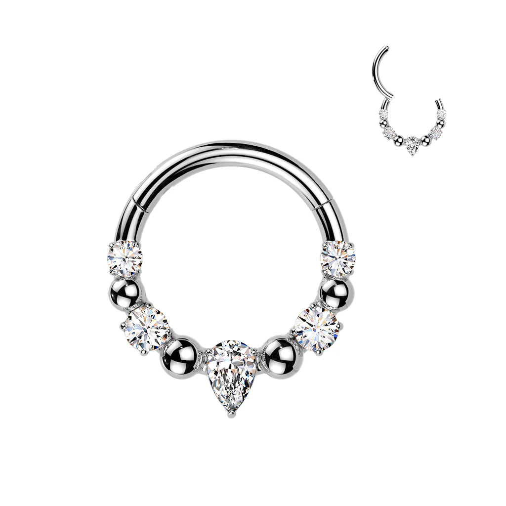 316L Hinged Segment Hoop Ring With Teardrop CZ for Nose Daith Helix - Image 2