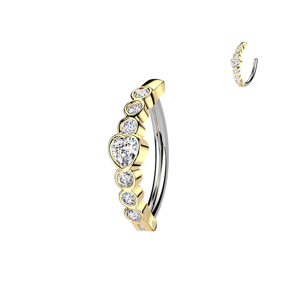 316L Hinged Belly Button Ring With Heart Lined CZ - Image 3