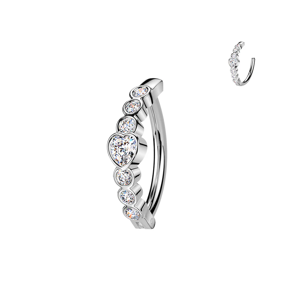 316L Hinged Belly Button Ring With Heart Lined CZ - Image 4