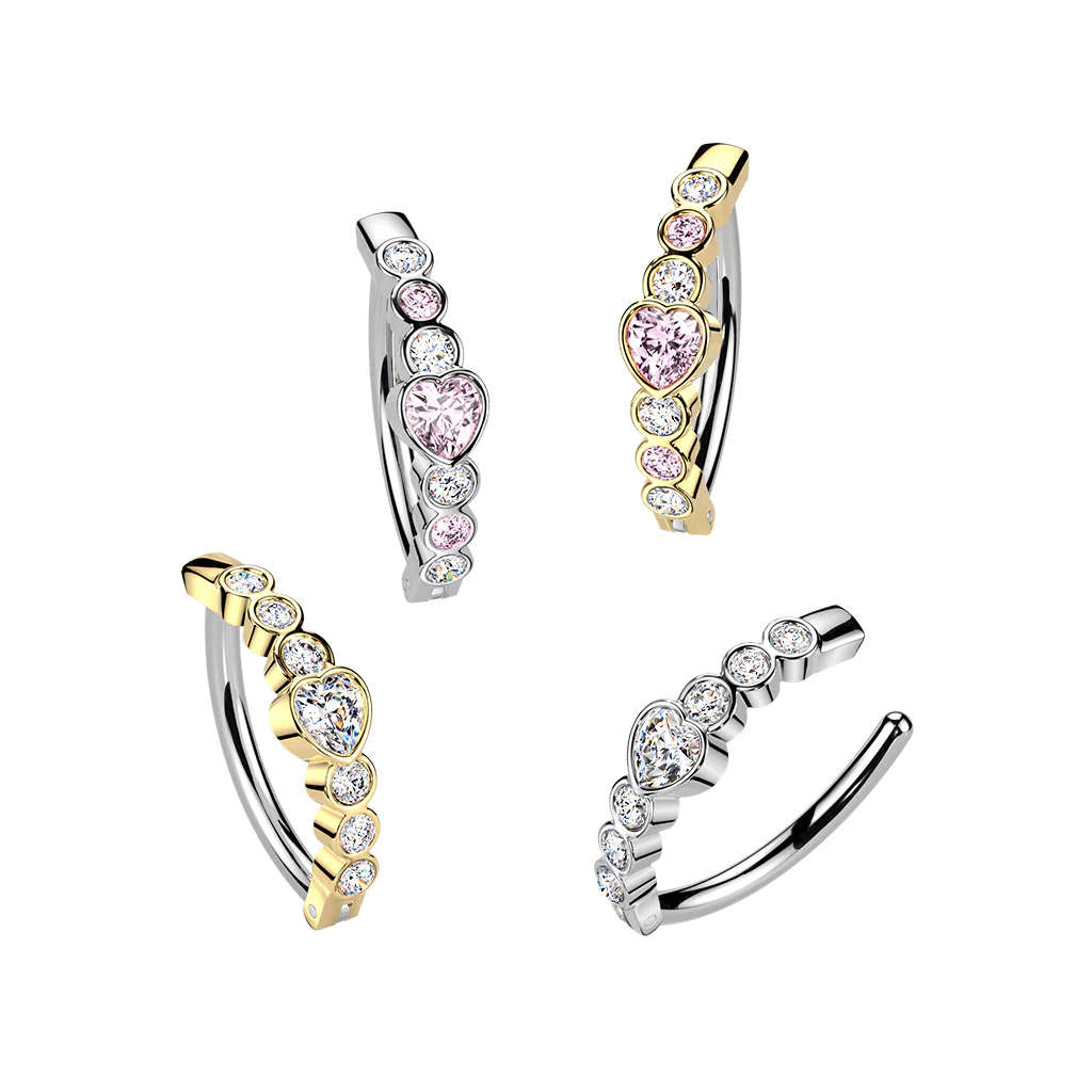316L Hinged Belly Button Ring With Heart Lined CZ - Image 5