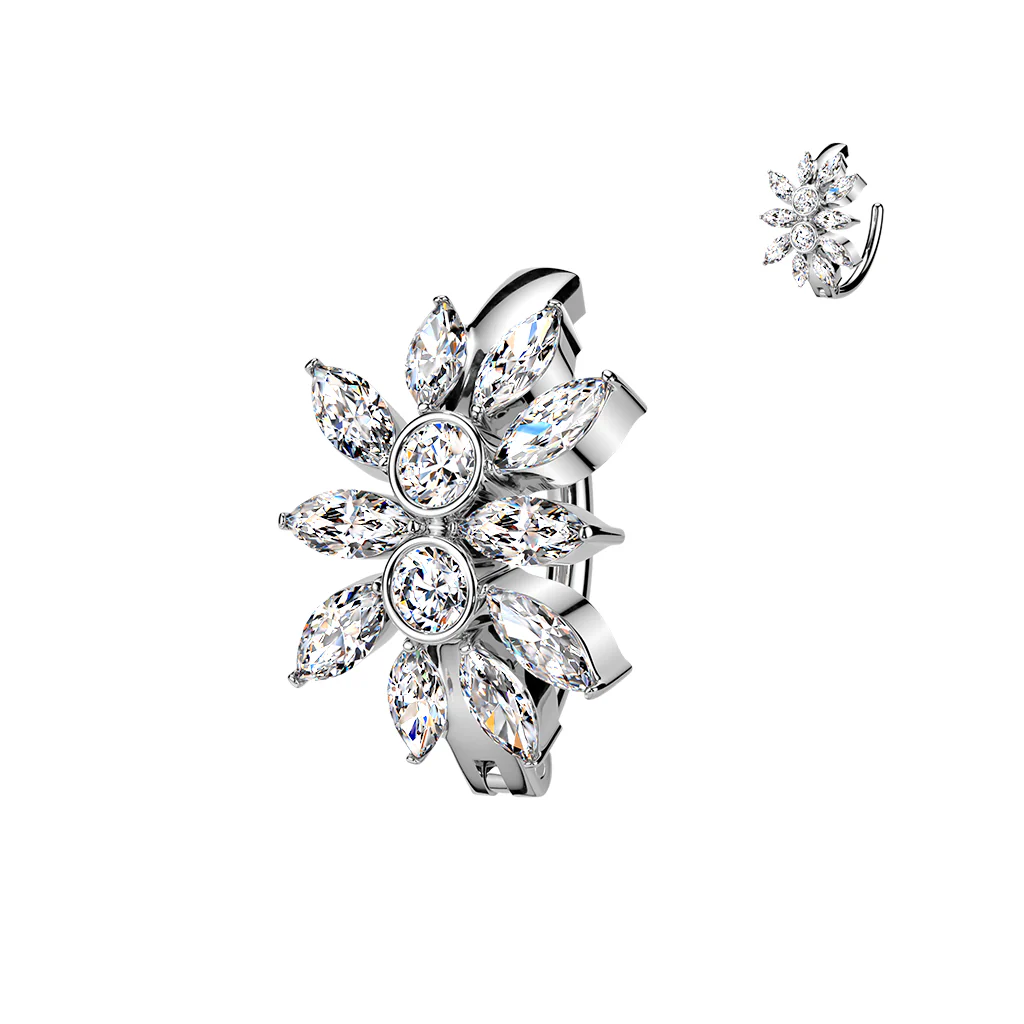 316L Marquise CZ Cluster Hinged Belly Button Ring - Image 3