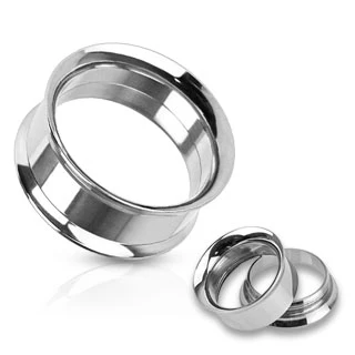 Pair 316L Surgical Steel Double Flared Screw Fit Tunnel Ear Plug - Image 3