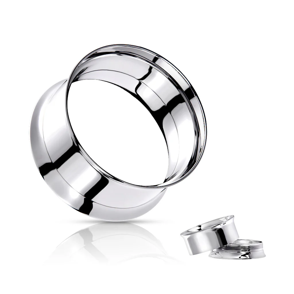 Pair 316L Surgical Steel Double Flared Screw Fit Tunnel Ear Plug - Image 5
