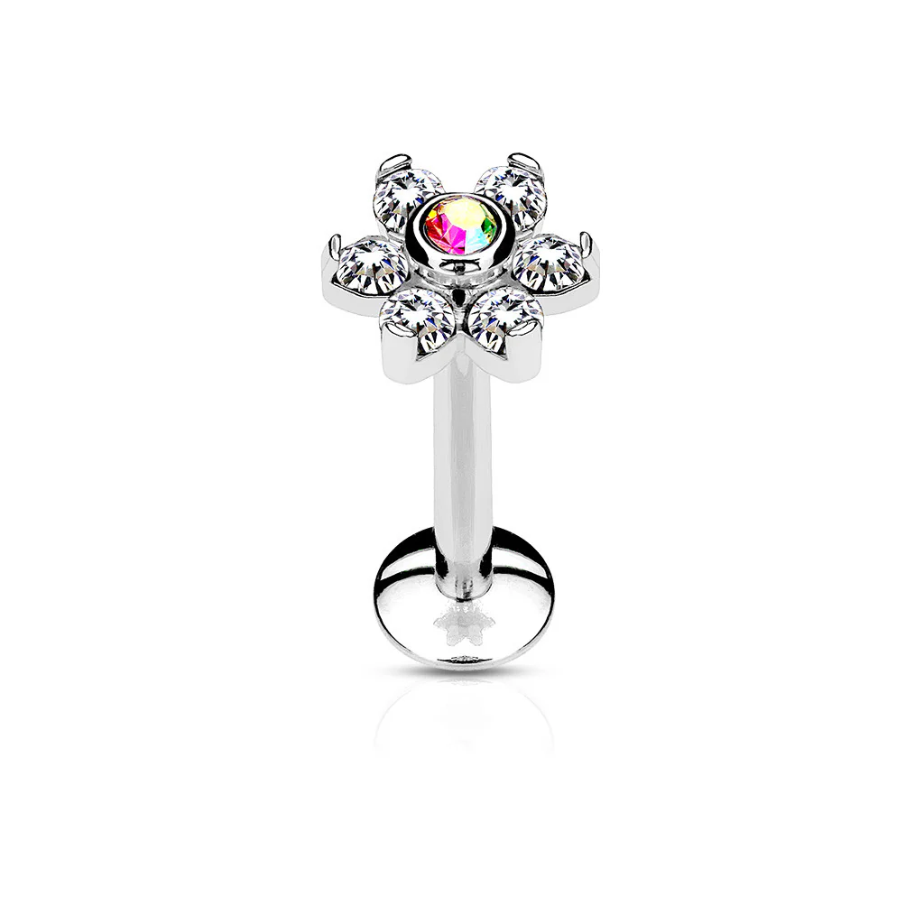 CZ Flower Internal Threaded Labret Monroe Daith Tragus Helix Stud - Image 3