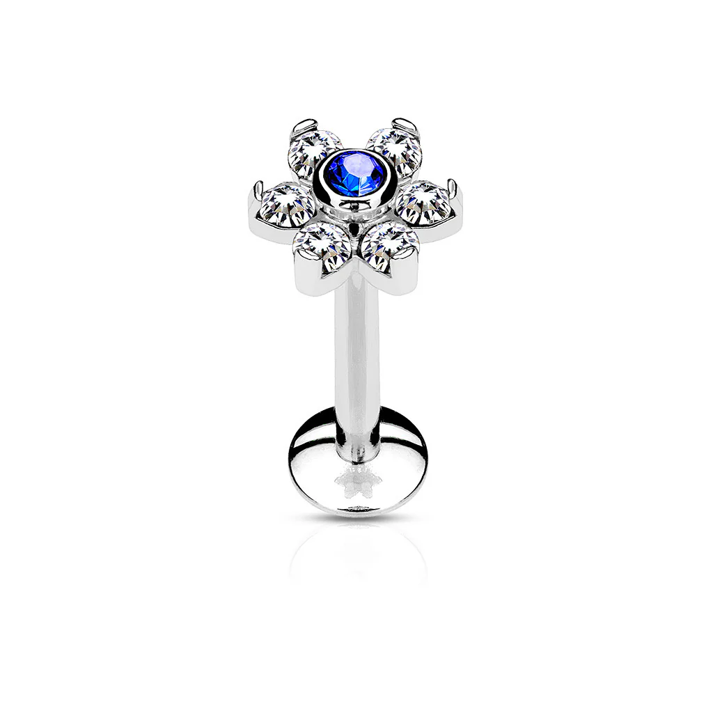 CZ Flower Internal Threaded Labret Monroe Daith Tragus Helix Stud - Image 4