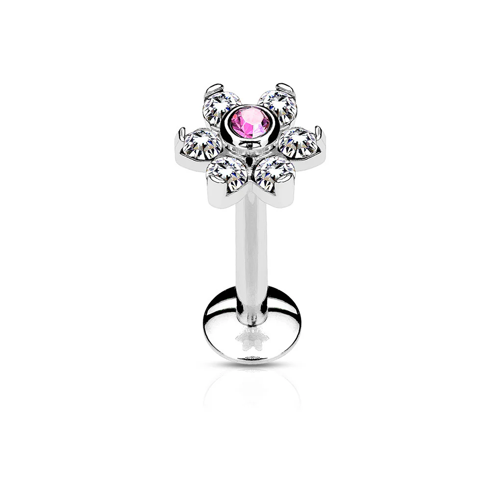 CZ Flower Internal Threaded Labret Monroe Daith Tragus Helix Stud - Image 5