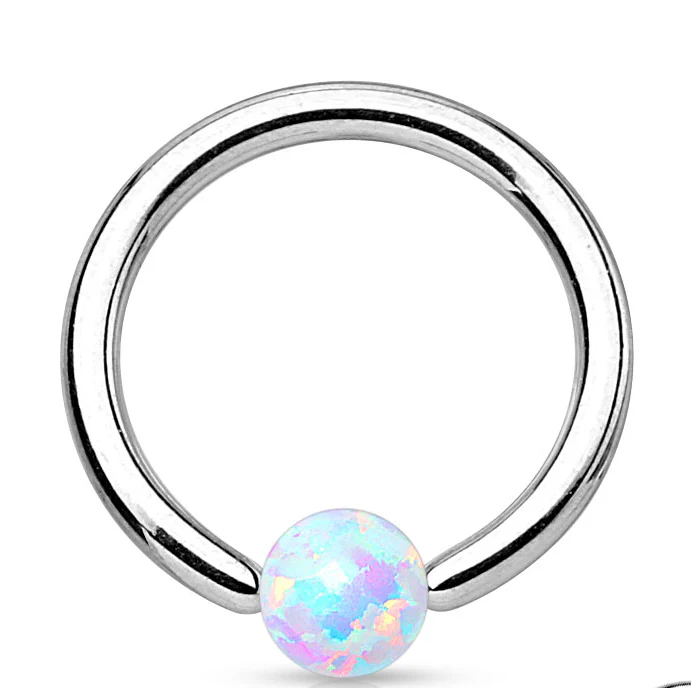 316L Surgical Steel Opal Ball Fixed On End Hoop Captive Rings Tragus Helix 16G - Image 3