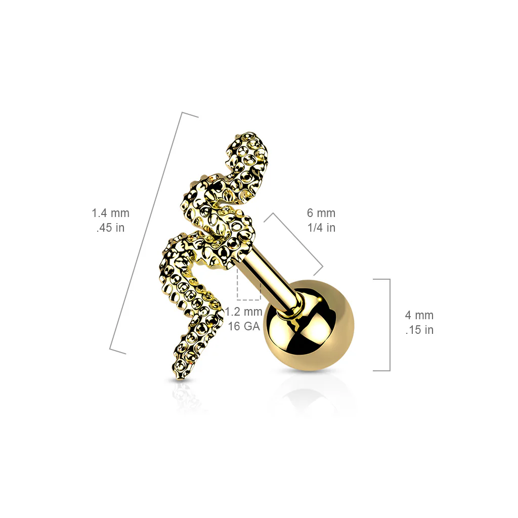 316L Surgical Steel Snake Top Ear Cartilage Helix Daith Tragus Barbell Earrings - Image 2