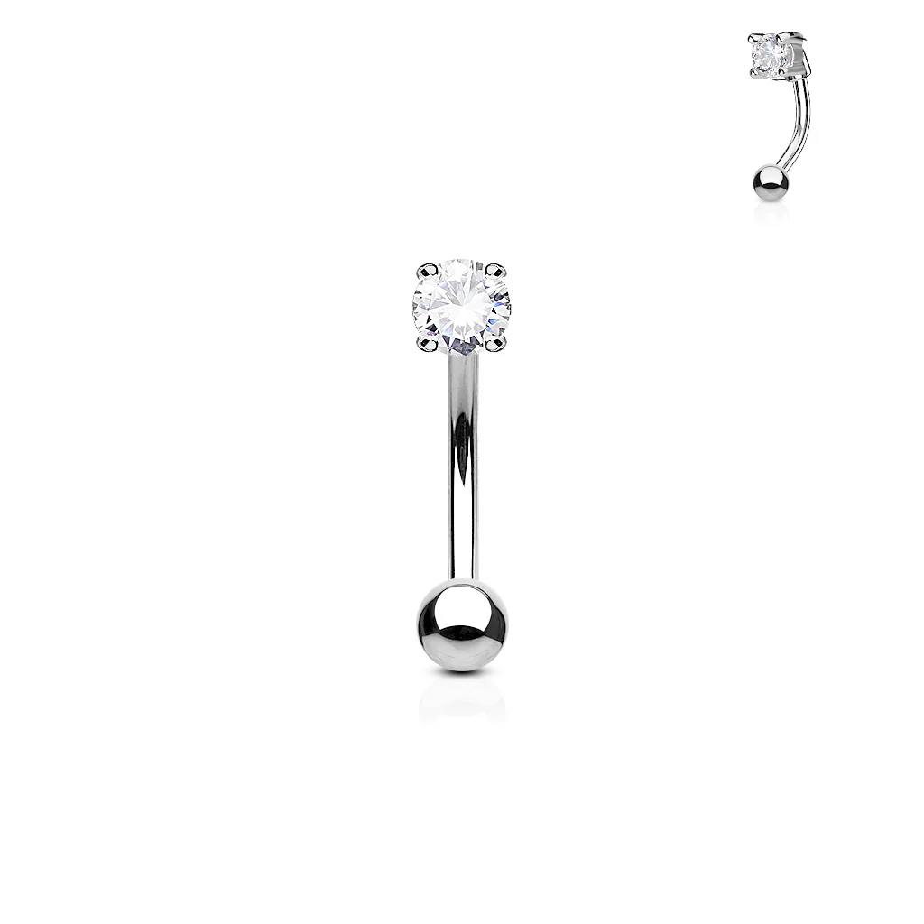 CZ Prong Set 316L Surgical Steel Curved Barbells Eyebrow Rings - Image 3