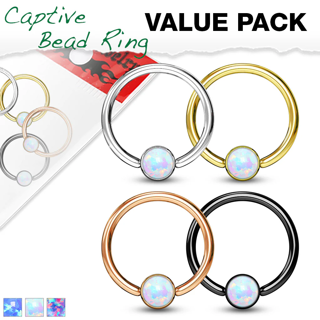 4 Pc Value Pack 16G Opal Captive Hoop Ring Nose Tragus Helix Eyebrow