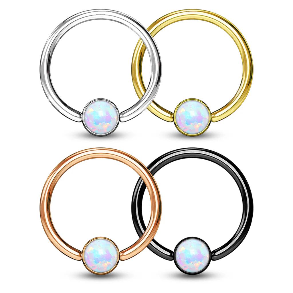 4 Pc Value Pack 16G Opal Captive Hoop Ring Nose Tragus Helix Eyebrow - Image 3