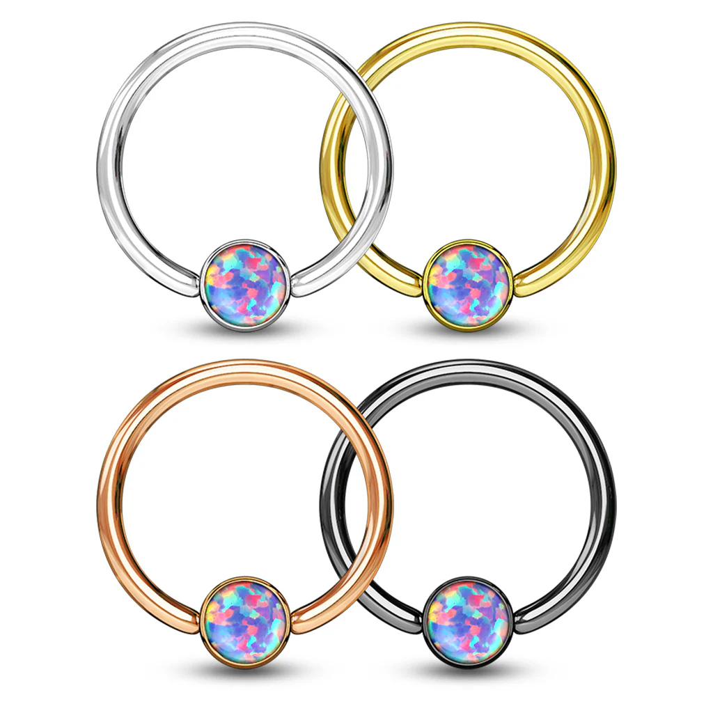 4 Pc Value Pack 16G Opal Captive Hoop Ring Nose Tragus Helix Eyebrow - Image 4
