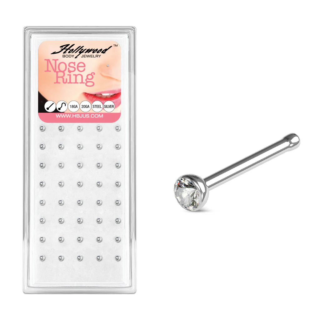 40 Pc Clear 2mm CZ Ball Surgical Steel Nose Bone Stud Pack