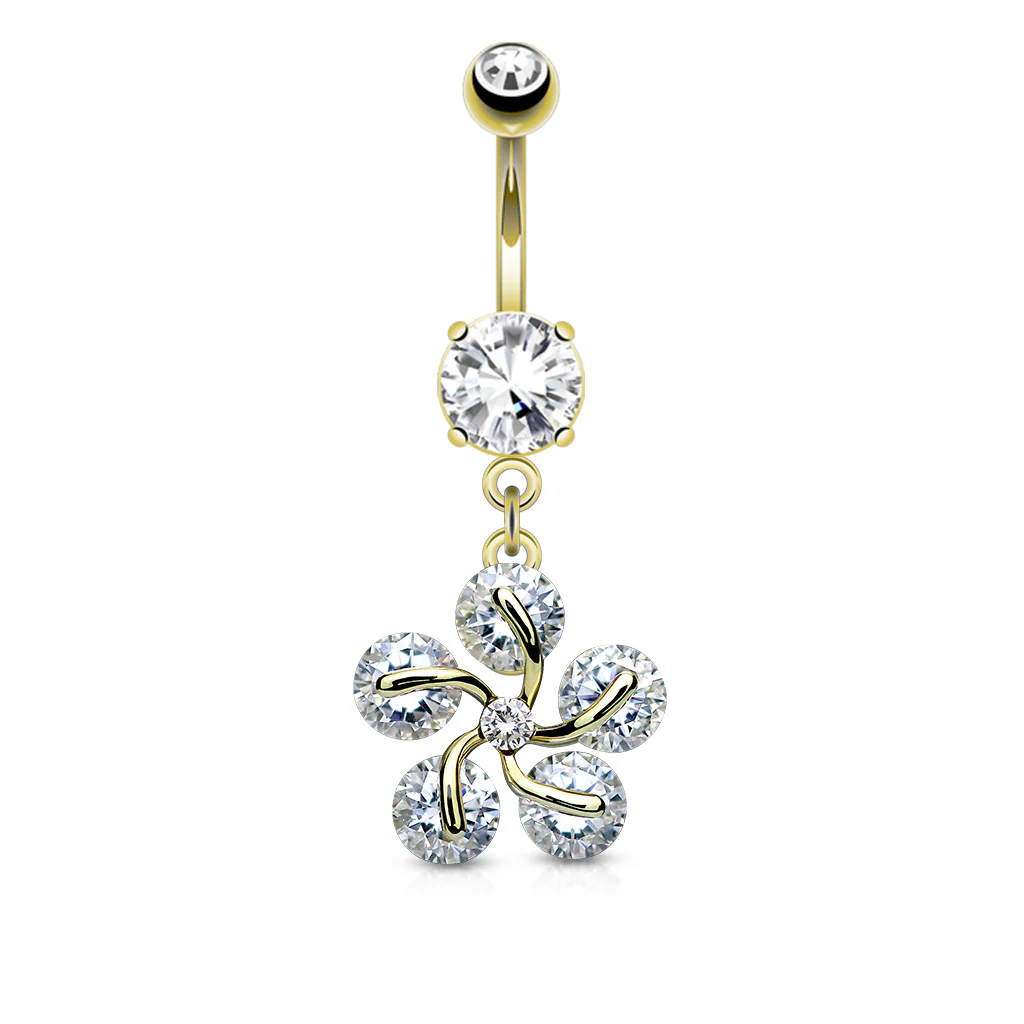 5 CZ Petals Flower Dangle Belly Button Navel Rings - Image 3