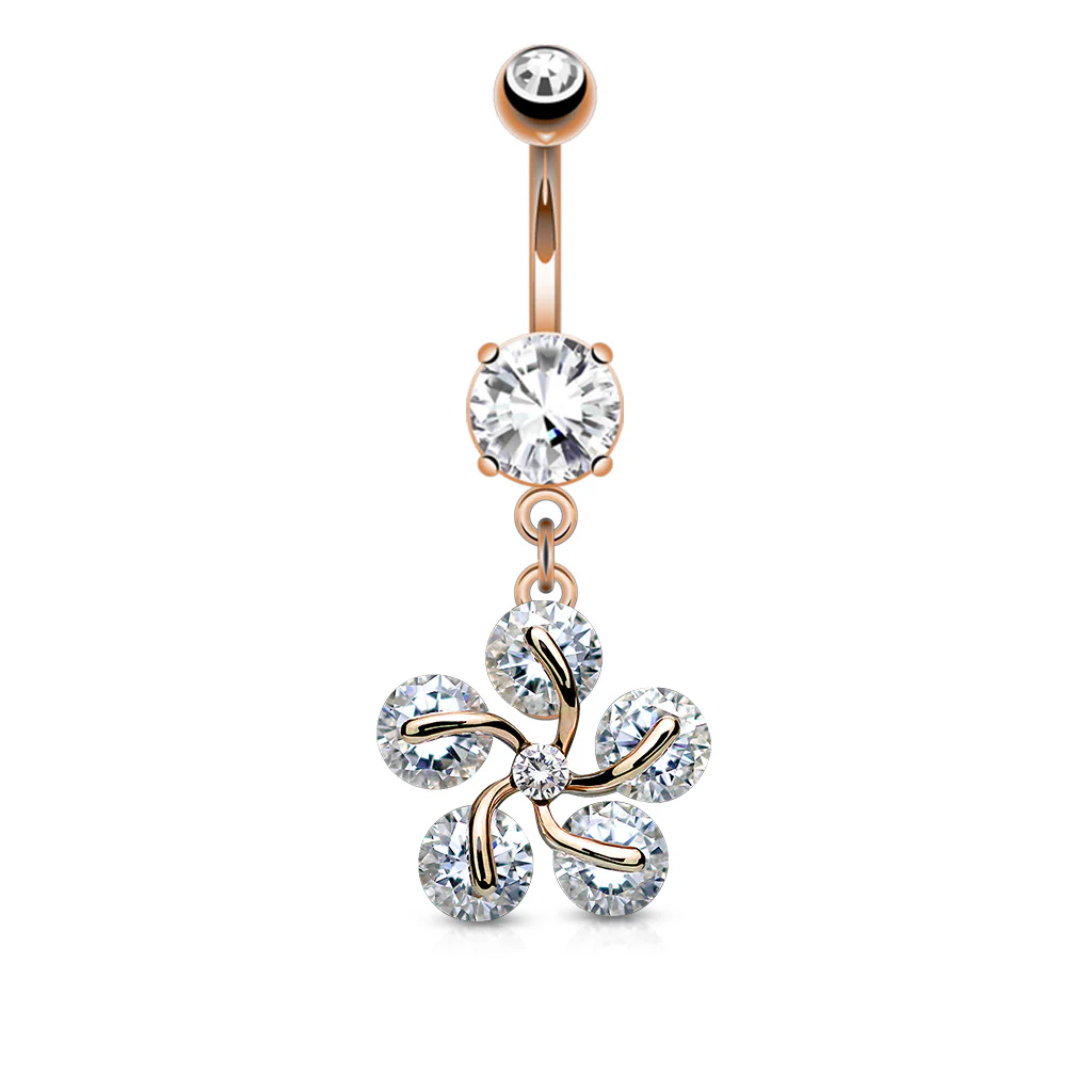 5 CZ Petals Flower Dangle Belly Button Navel Rings - Image 4