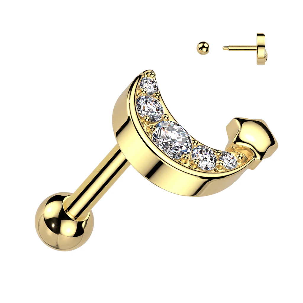 CZ Pave Crescent Moon Ear Cartilage Helix Daith Tragus Studs - Image 4