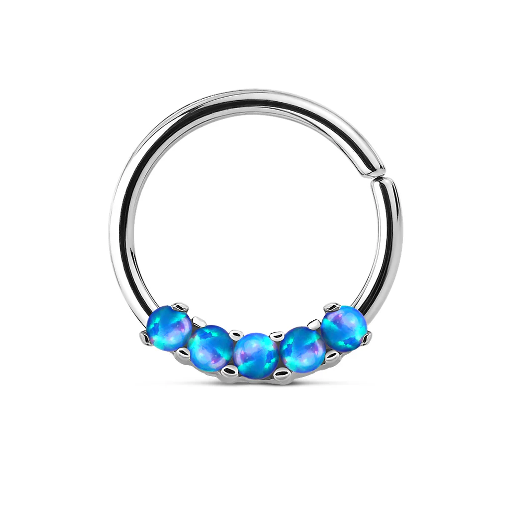 5 Opal Prong Nose Septum Ear Cartilage Daith Helix Tragus Rings - Image 2