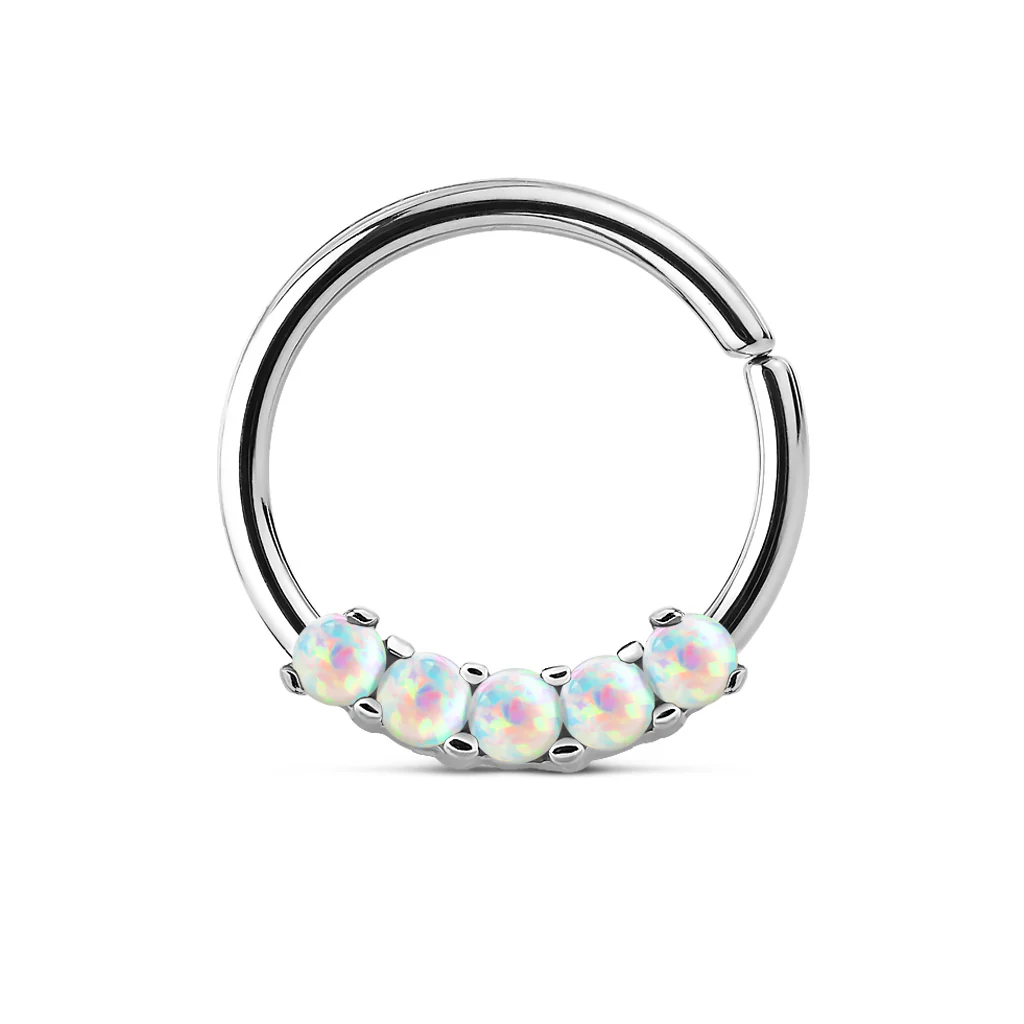 5 Opal Prong Nose Septum Ear Cartilage Daith Helix Tragus Rings - Image 3