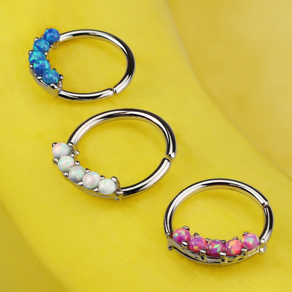 5 Opal Prong Nose Septum Ear Cartilage Daith Helix Tragus Rings - Image 5