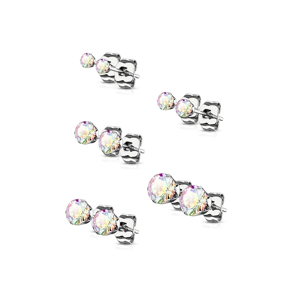 5 Pairs Of Mixed Size Prong Set CZ Stainless Steel Stud Earrings Pack - Image 10
