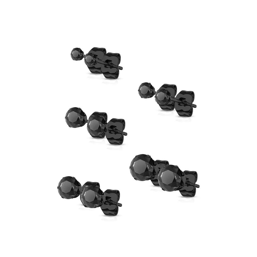 5 Pairs Of Mixed Size Prong Set CZ Stainless Steel Stud Earrings Pack - Image 3