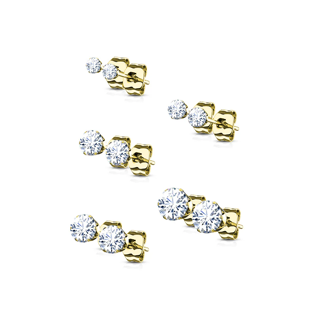 5 Pairs Of Mixed Size Prong Set CZ Stainless Steel Stud Earrings Pack - Image 7